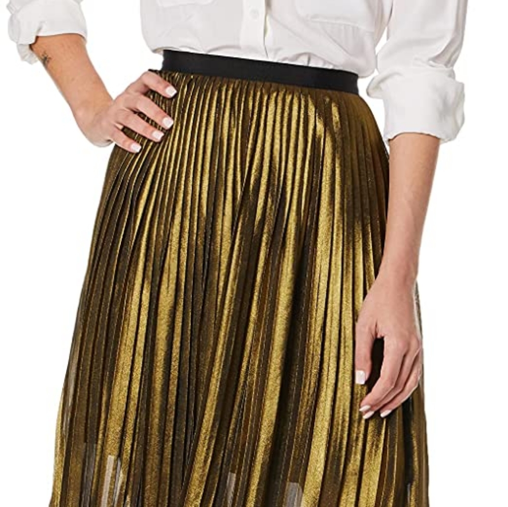 NWT BB Dakota Foil The Trouble Gold Pleated Skirt